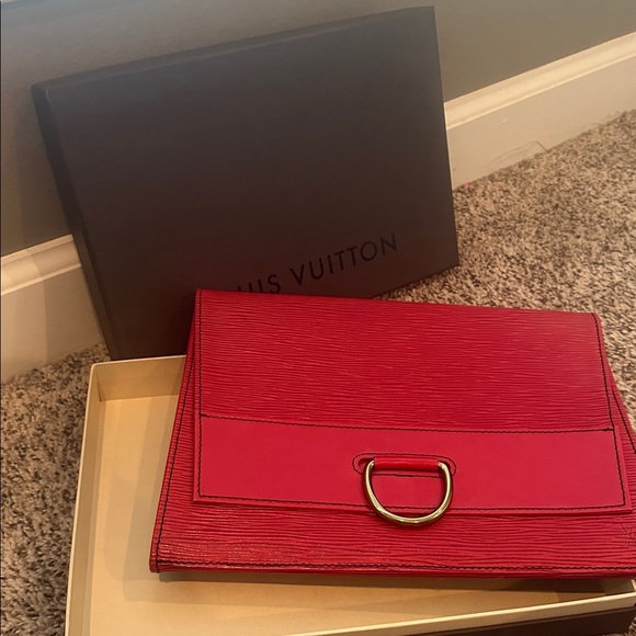 Louis Vuitton Vintage Red Jena Clutch with Gold Accent and Box - Picture 1 of 16